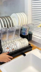 Hi-Q Home Dish Drainer Rack Stainless Bowl Holder Automatic Dish Drying Rack Metal Rack for Kitchen