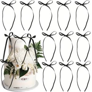 10Pcs Ribbon Bow Cake Toppers Bowknot Ribbon Cupcake Topper Wedding Birthday Party Valentines Day Dessert Cake DIY Decor