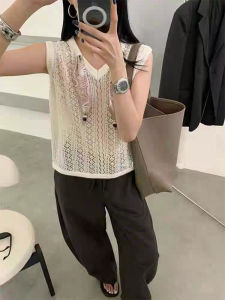 YUEZHONGWEI | French Knitted Lace Hollow Out Vest Women Summer New Loose Sleeveless Shoulder Pad Scarf Ice Silk Top Straight Tube Commute Style