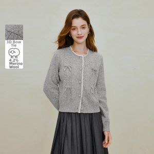 INMAN | Wool French Lace Bow-knit Cardigan