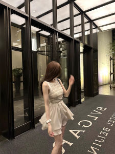 Elegant Diamond Embroidered Waist-Cinching Sleeveless Dress Birthday Party Mini Dress Summer A-Line Solid Color Zipper Closure