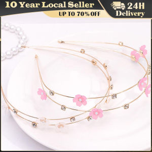 Double Layer Metal Hairband Flower Pearl Headband for Women Shiny Headwear Rhinestone Hair Clasp Band Hoop Hair Accessories