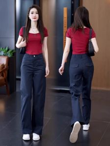 High Waist Slim Fit Wide Leg Suit Pants for Women Casual Straight Cut Tencel Pants High End Autumn Collection