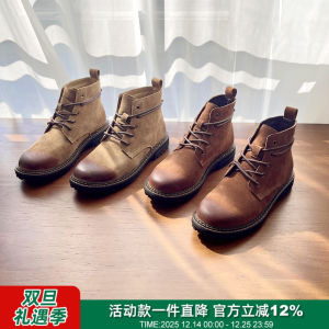 Retro American Faded Color Brushed Suede Mens mid High Top Martin Boots Motorcycle Workwear Shoes Lightweight Comfortable