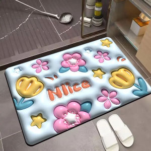 VIKAMA Cartoon 3D Stereoscopic Visual Sense Bathroom Floor Mat Anti Slip Water Absorbing Quick Drying Shower Mat Home Decor