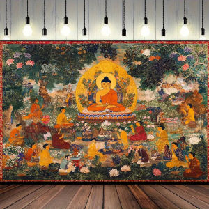 VIKAMA Tibetan Buddhist Tapestry - Golden Buddha Mandala Wall Tapestry Bedroom Meditation Room Meditation Room Tapestry