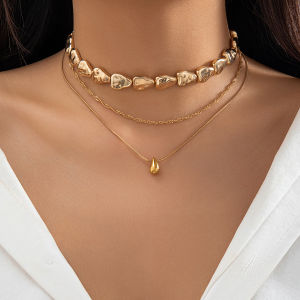 Fashionable Snake Bone Chain Necklace Set 3 Pieces Comma CCB Design Layered Clavicle Chain Trendy Persons Jewelry Accessory