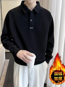 Dawu Xiaowu Long Sleeve Polo Shirt Men Casual Turn-down Collar Loose Fit Fashionable Solid Color Spring Autumn Wear