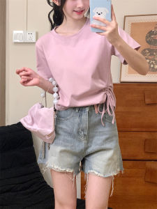 High Waist A-Line Shorts Womens Design Sense Fringed Hole Denim Summer New Slim Wide Leg Hot Pants Wash Process Button Closure