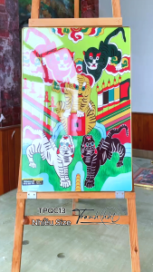 Tranh ngũ hổ tranh 5 con hổ tranh thần hổ Tranh phòng thờ bàn thờ tứ phủ công đồng bà chúa xứ tráng gương treo tường TPQC13