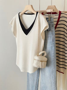 Shalldoer | Collar V Neck Short Sleeve T-shirt Slimming Design