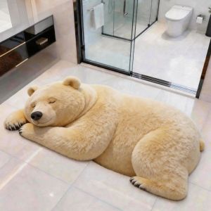 Thảm Tắm Hình Gấu Xám VIKAMA Thảm Trải Sàn Hình Động Vật Đang Ngủ Thực Tế Thảm Trải Sàn Chống Trượt Thấm Nước Có Thể Giặt Được Trang Trí Phòng Tắm Thảm PVC
