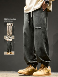 กางเกงลำลองชายหลวมๆ สไตล์อเมริกัน กางเกงขายาวทรงหลวมสไตล์ย้อนยุค กางเกงขายาวลำลองสำหรับใส่ไปทำงาน