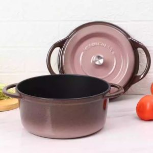 หม้อซุปเหล็กหล่อสไตล์ญี่ปุ่นสีสันสดใสพร้อมก้นกลมสําหรับหม้อหุงข้าวแก๊สเป็นกลางของขวัญทุกวัน