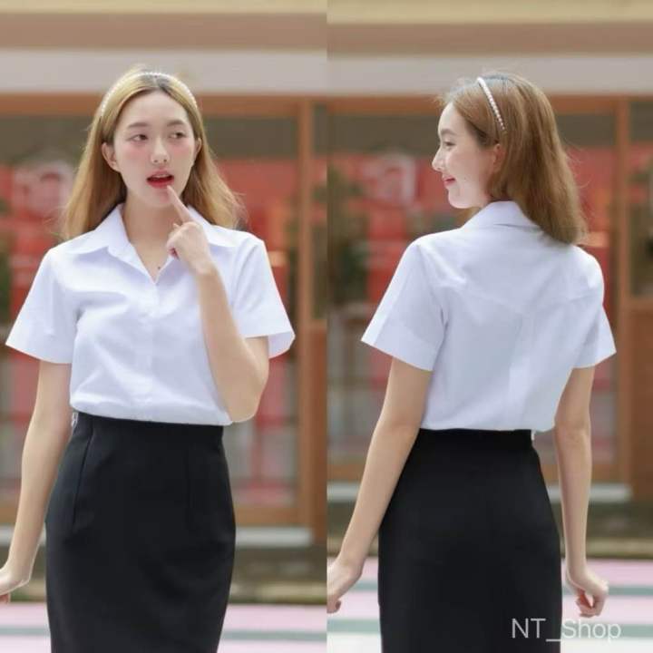 👑เสื้อนักศึกษาหญิงเข้ารูปถูกระเบียบ•หลังสามเหลี่ยม•หลังว่าง•หลังมีสาบ ...