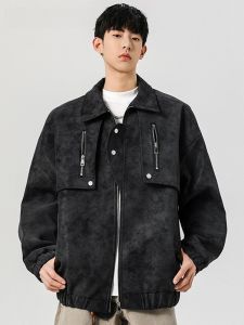 HetingHOME | เสื้อแจ็คเก็ตหนังทรงหลวมสไตล์อเมริกันสำหรับคู่รัก Hetinghome ฤดูใบไม้ร่วง ฤดูใบไม้ผลิ เสื้อคลุมกันหนาวแบบสวมหัวสำหรับผู้ชายและผู้หญิง