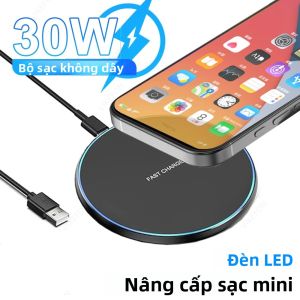 Sạc Không Dây Mini Để Bàn 30W Tích Hợp Đèn LED Dành Cho iPhone 16/15/14/13/12 Samsung S25/S24 Xiaomi AirPOS Pro Trạm Sạc Nhanh