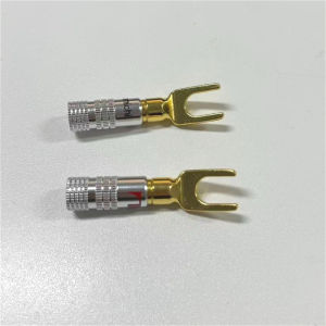 2pcs Pure Copper Gold-Plated Middle Channel Wiring Fork Y-Shaped Banana Plug U-Shaped Speaker Plug Speaker Plug Horn Connector