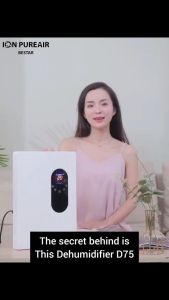 Dehumidifier D75 ION PUREAIR Portable Dehumidifier 2200ml Tank Upto 600ml/Day Humidity/Temperature/Timer Display/ Remote Control