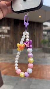 Strap Phone Charm PEARL BUTTERFLY - Gantungan Hp Beads Gaya Korea / Gantungan Hp Aestehtic Airpods Kunci Bag Flashdisk / Tali Strap Hp Pendek Universal Serbaguna / Bracelet Phone String Chain Manik Manik Korean