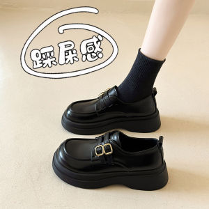 British Style Womens Flats Leather Surface Spring New Thick Bottom Versatile Commuting Small Leather Shoes round Toe mid Heel
