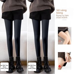 Tất MiiOW cho nữ làm bằng nylon giả trong suốt mịn lót lông cừu giữ ấm