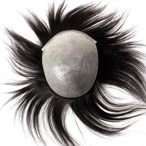 ZTWANYUKJ Invisible Biological Scalp Replacement Systems Thin Skin Men Toupee Breathable Handmade 100% Human Hair Wig for Men Straight Black