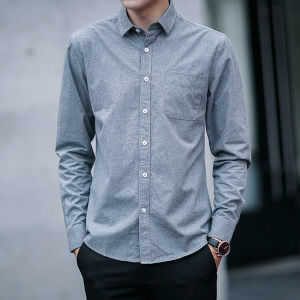 Casual Business Style Long Sleeve Work Shirt Mens Thin Spring Autumn Summer Fashionable Oxford Cloth Pure Color Pointed Collar