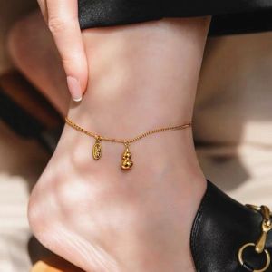 OYJR Lắc chân nữ bằng titan không gỉ mặt hình hồ lô tài lộc thanh lịch thời trang mới 2022