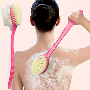 Soft Loofah and Bristles Bath Body Brush for Women and Men - Curved Long Handled Shower Brush for Body Face and Spa Washing - Bathroom Accessories