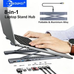 Kebidumei | KEBIDUMEI USB C Laptop Stand Docking Station 8-in-1 USB HUB PD 100W 4K HDMI USB 3.0 SD TF Card Reader for MacBook Air Pro iPad