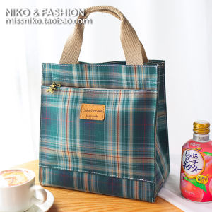 British Style Plaid Canvas Cabs Student White Collar Insulation Bento Bag Meal Bag Ladieswear Baby Walking Small Bag Handbag