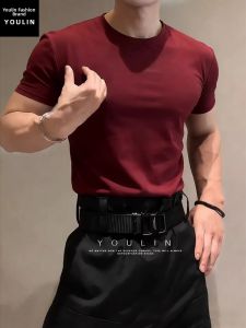 YOULIN | Wine Red Muscle Fit Tshirt Small Collar