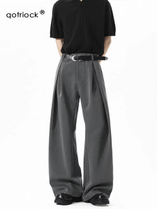 American Style A-Line Pleated Mens Pants Summer CleanFit Loose Drapey Floor-Length Trousers Teen Casual Polyester Fiber