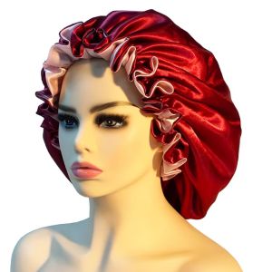 Fashionable Double Layer Satin Bonnets Matching Colors Sleep Bonnet Cap Solid Color Sleep Hair Hat
