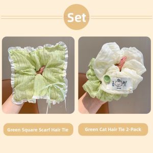 Feminine Forest Style Green Scrunchie