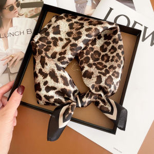 Fashionable Silk Scarf Womens Spring Autumn Thin Classic Leopard Print Decorative Versatile Korean Style Small Square Scarf