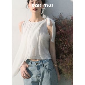 OAKMOO | Áo Dáng Không Đều Voan và Ren Trễ Vai Không Tay
