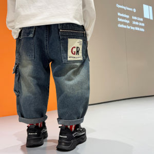 Cool Washed Denim Jeans for Boys Spring Autumn Casual Long Pants Childrens Fashionable Workwear Baby Stylish Cotton Blend