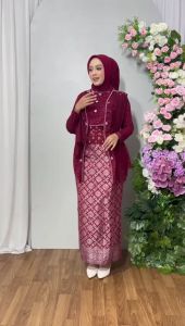 Setelan Kebaya Brokat Modern Tunik Kutu Baru Selendang Full Payet Rok Songket