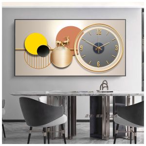 Dining Table in Dining Room Background Wall Decorative Painting Mural Clock Hanging Painting Nordic Simple Accessible Luxury Modern Framed Clock with Watch
