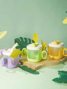 Training Cup 330ML Motif Buaya Gelas Minum Bayi Anti Tumpah BPA Free dengan Sedotan Silikon CF C1053