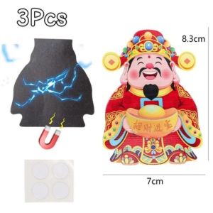 3PCS New Year Shaking Head God Magnetic Refrigerator Sticker Creative Wealth Cat Metal Cabinet Paster Celebrating Spring Festival Home Decor Supplies