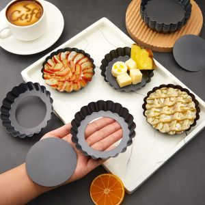 Mini Tart Pans Small Cake MoldWith Removable BottomNonstick Cake PanRound Quiche Pie Pan Set Cupcake Muffin Mold Baking Tool