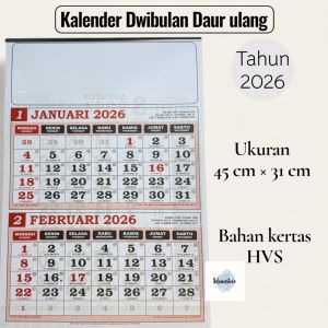 Kalender kerja Dwibulan Tahun 2026 // 6 lembar 2 bulanan ukuran 31 cm × 45 cm( kalender DAUR ULANG )