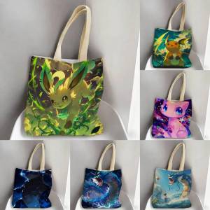 Bandai | Pokemon Sinnoh Region Storage Bags Tote Bag Travel Summer Beach Shoulder Bag Reusable Grocery Shopping Bag Anime Artwork