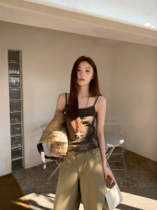 NIHAOKANONG | Áo Dạ In Báo Cổ Vintage Nâu Không Tay