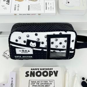 [TL]【SA】1Pcs Portable Blue Pencil Case Polka Dot Print Cute Cat Pencil Pouch Large Capacity Stationery Organizer School Supplies
