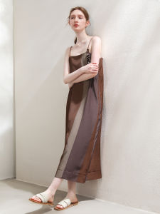 Miccbeirn | Silk Chiffon Vintage Print Halter Dress Mulberry Silk Elegant A-Line Midi Dress Summer Season Sleeveless Gauzy Long Dress