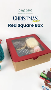 Square Box Kue / Box Nasi / Kotak (RED-SB-XL-WINDOW) Kraft Full Laminating 1 Sisi / Natal / Christmas / Imlek